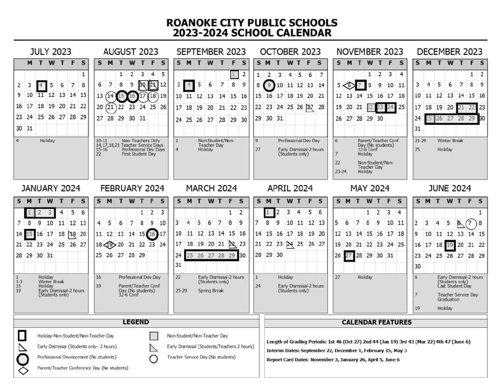 Roanoke City Public Schools Calendar 2024 2025 PDF 