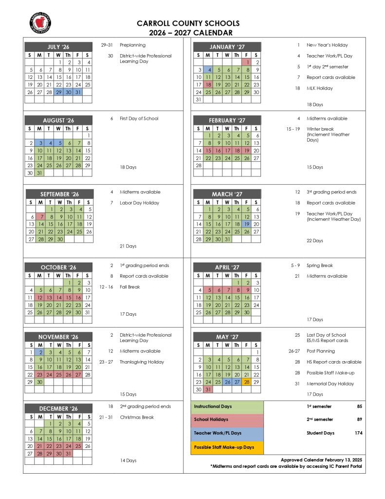 Carroll County Schools Calendar 2026