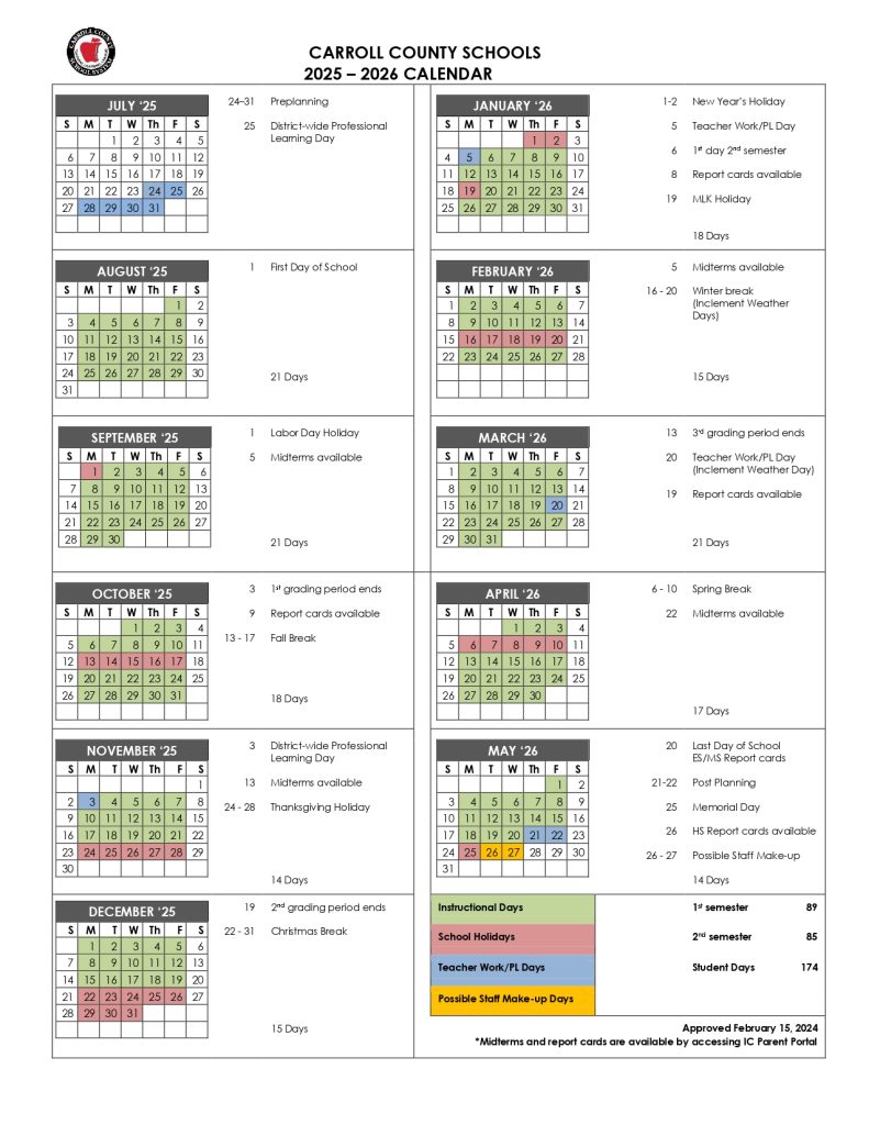 Carroll County Schools Calendar