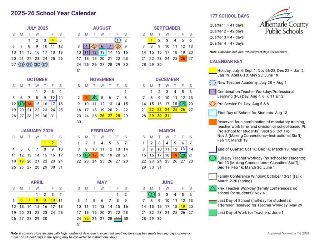 Albemarle County Public Schools Calendar