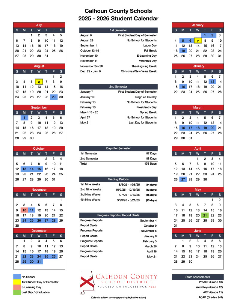 Anniston City Schools Calendar