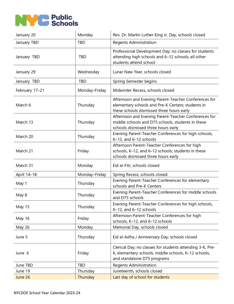 NYC School District Calendar 2024 2025 Academic Year NYC School District Calendar 2024 2025 Academic Year