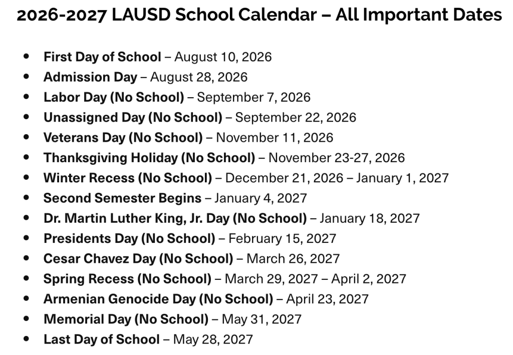 Agua Dulce Independent School District Calendar 2026