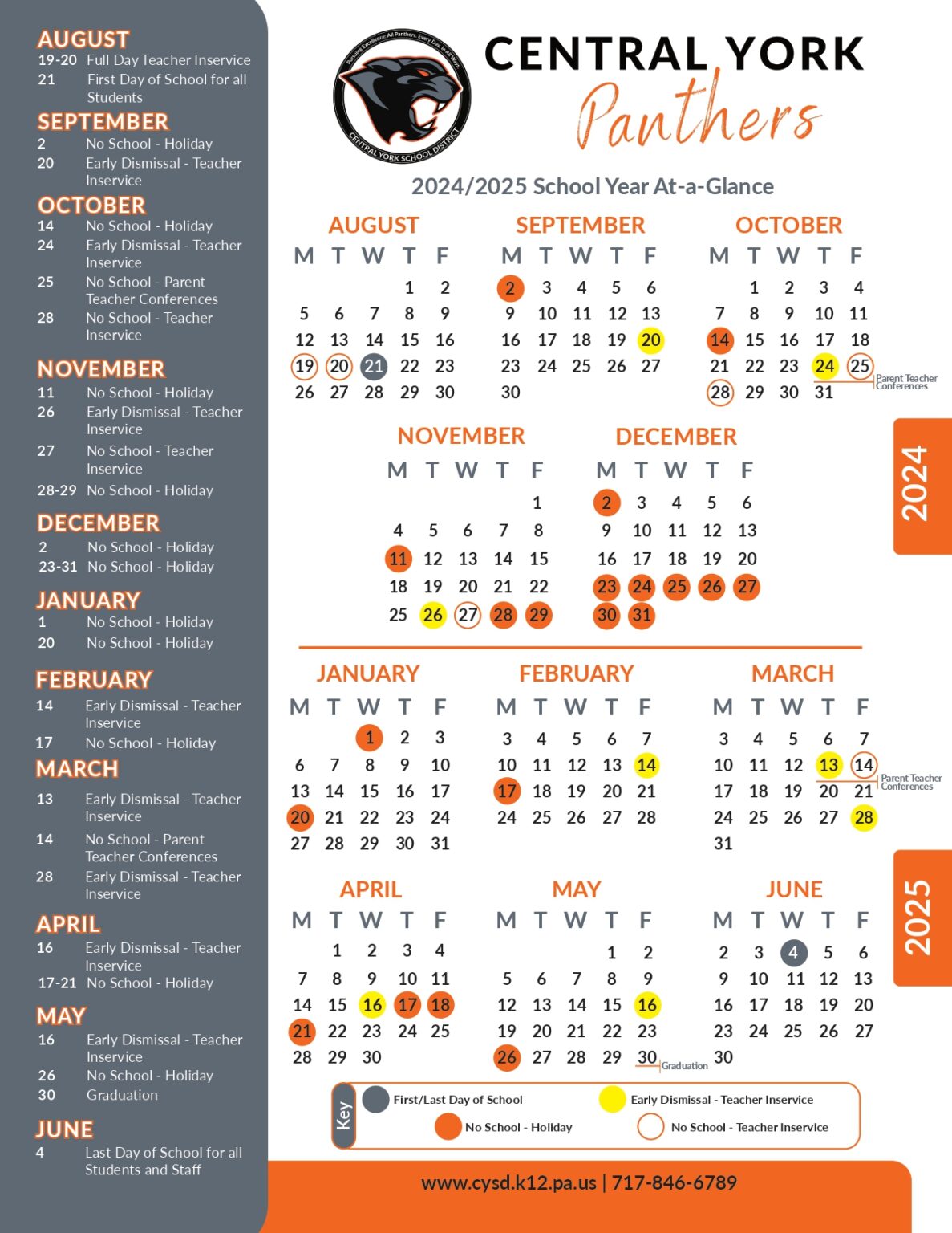 Central York School District Calendar 2024-2025 [Middle]