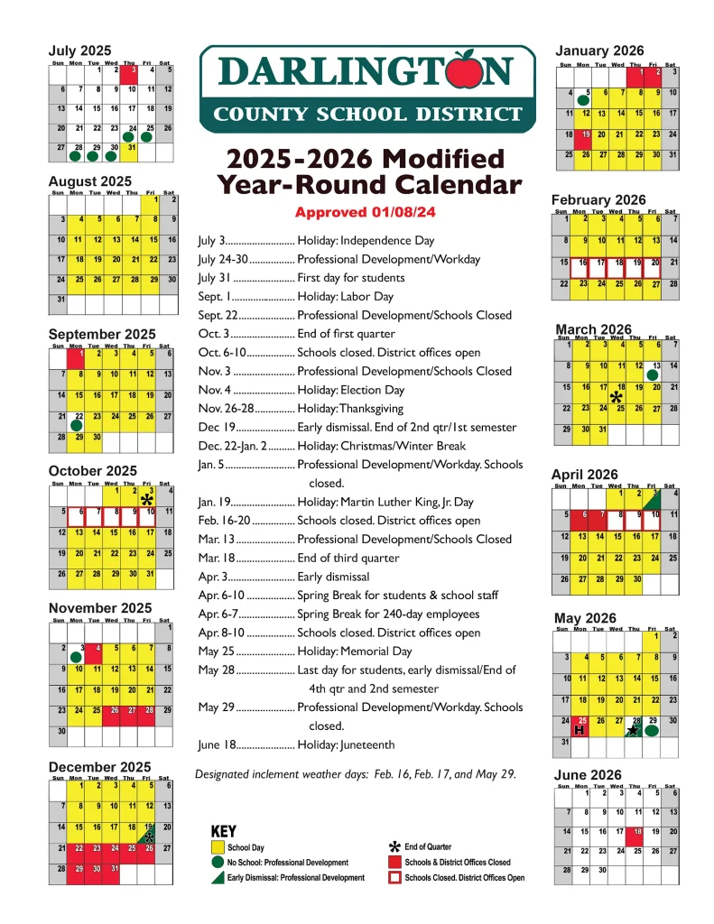 Darlington County School District Calendar
