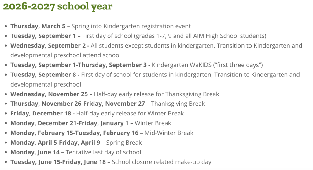 Snohomish School District Calendar 2026