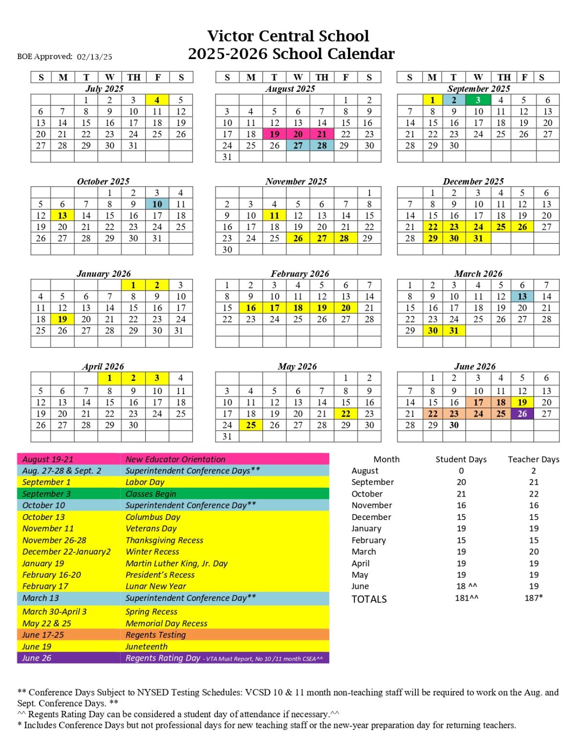 Victor Central School District Calendar 2026-2027 [PDF]