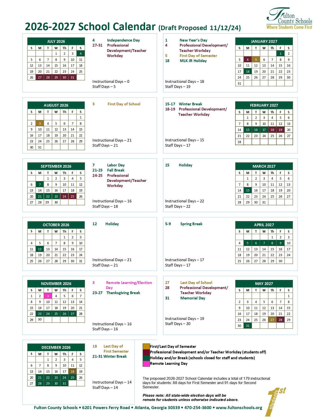 Fulton County Schools Calendar 2026