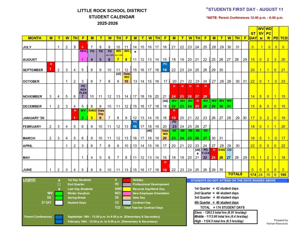 Little Rock School District Calendar