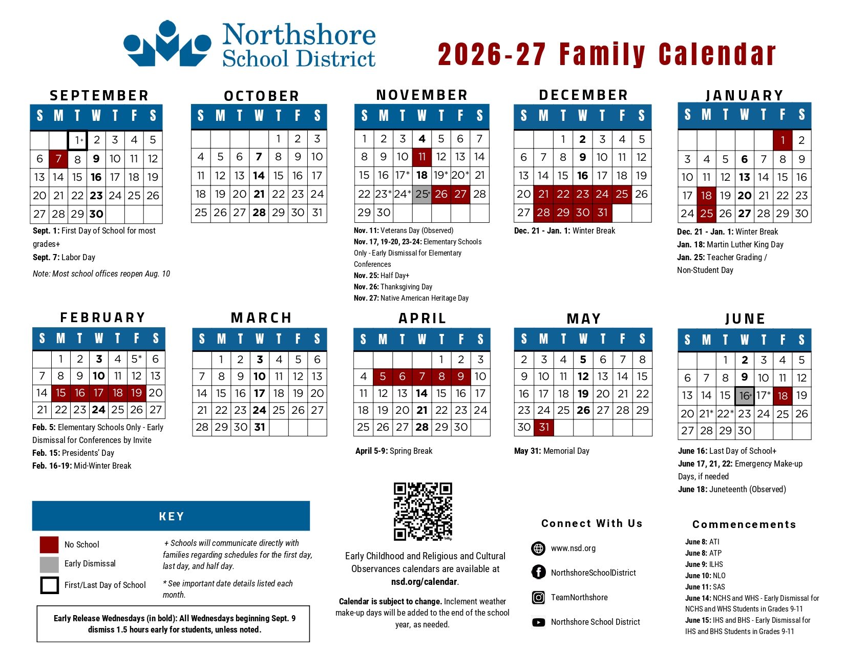 Northshore School District Calendar 2026