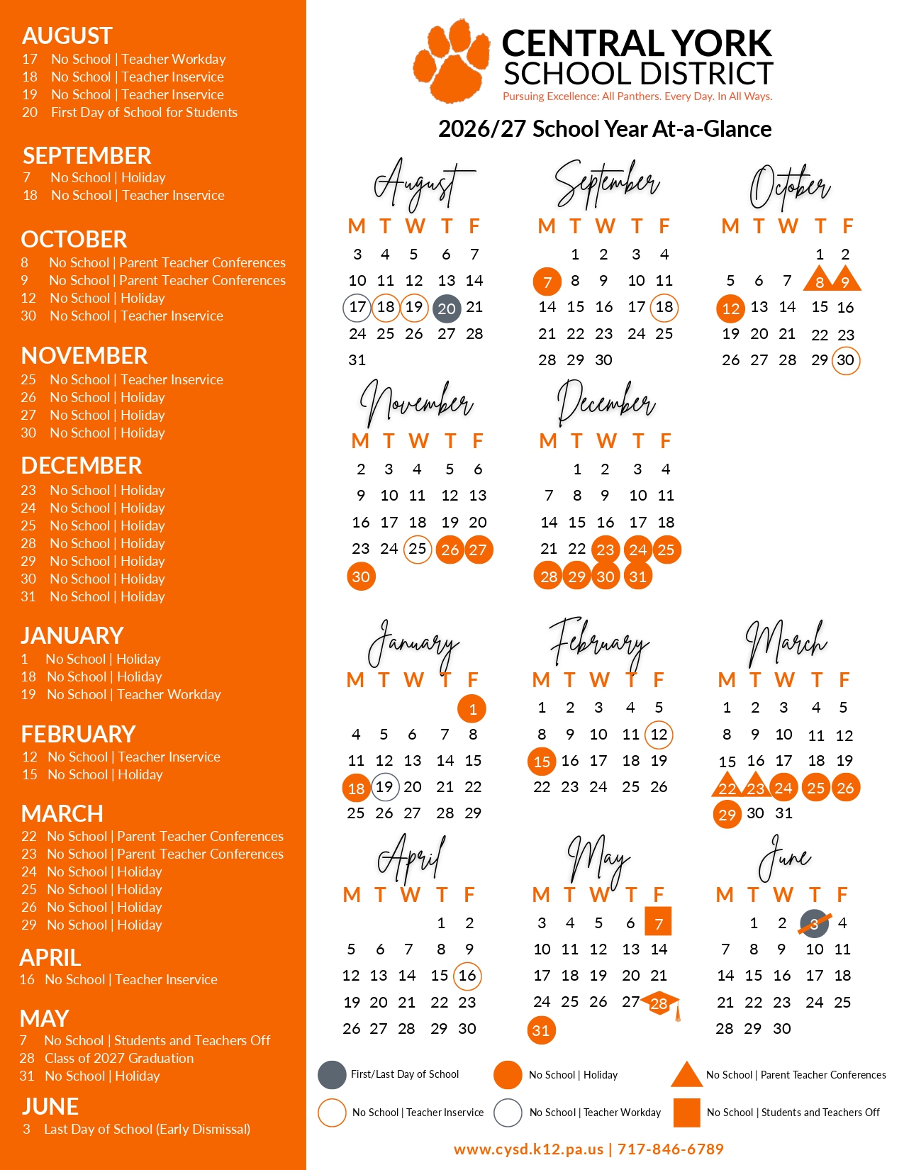 Central York School District Calendar 2026
