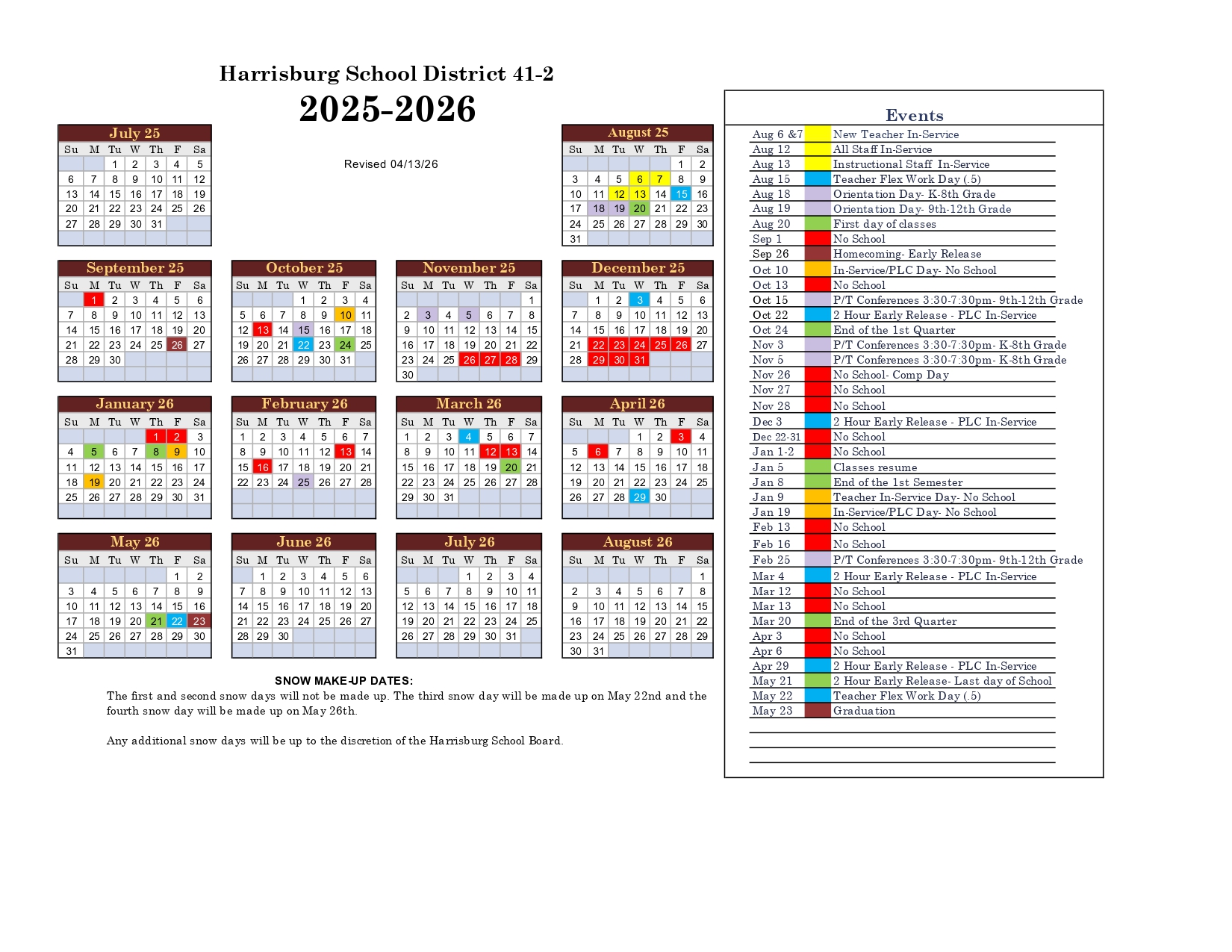 Harrisburg City School District Calendar 2026