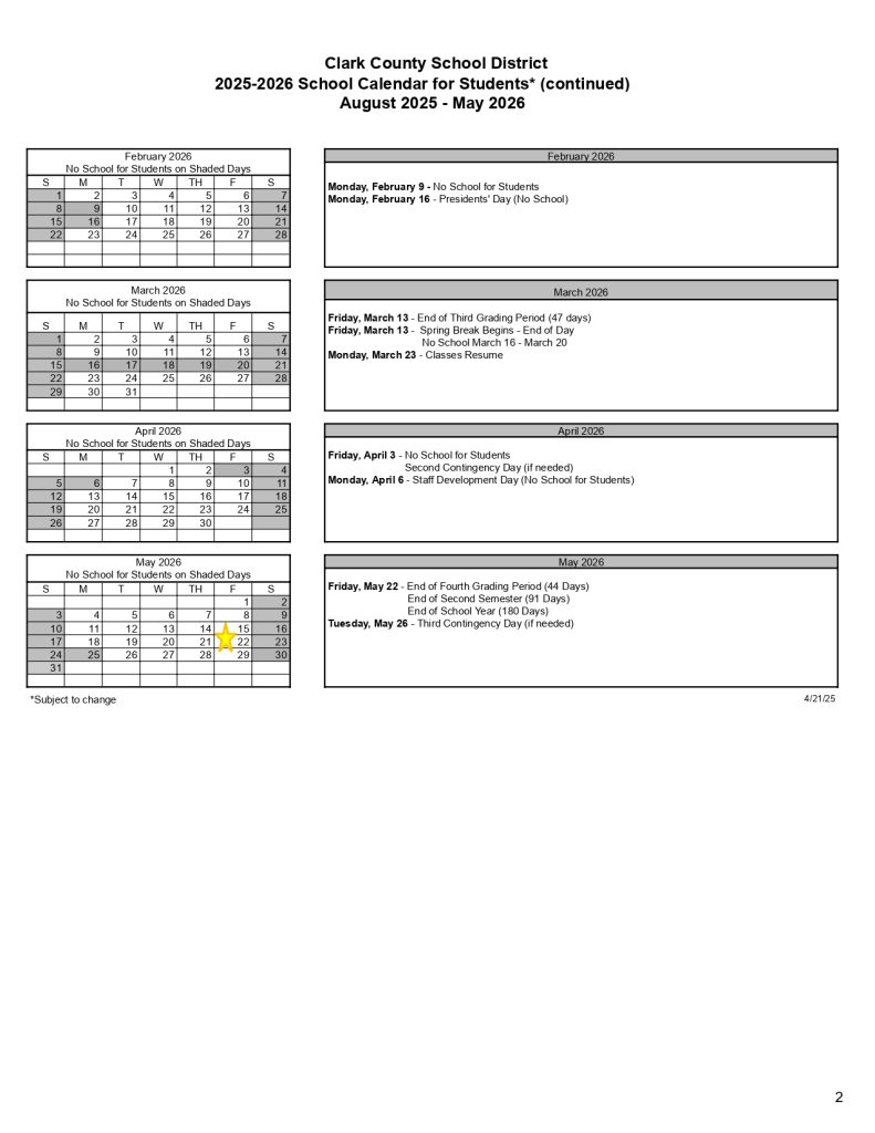 Las Vegas City Schools Calendar 2026-2027 [Public Holidays]