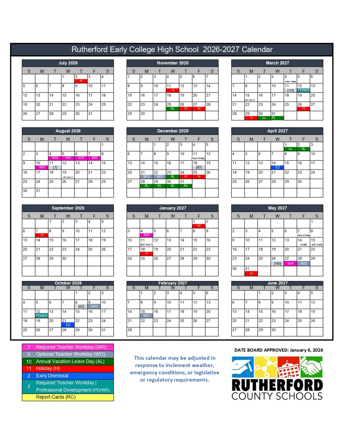 Rutherford County Schools Calendar 2026-2027 [Academic Year]