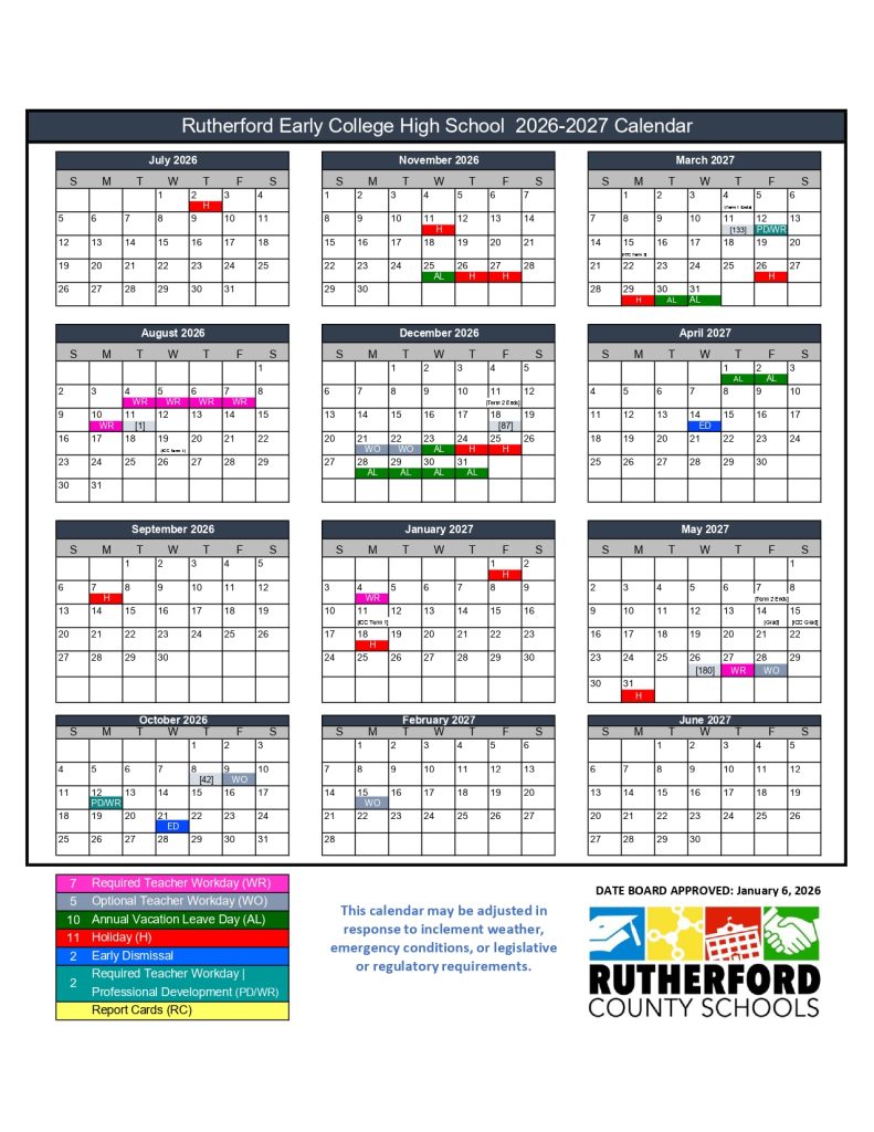 Rutherford County Schools Calendar 2026-2027 [Academic Year]