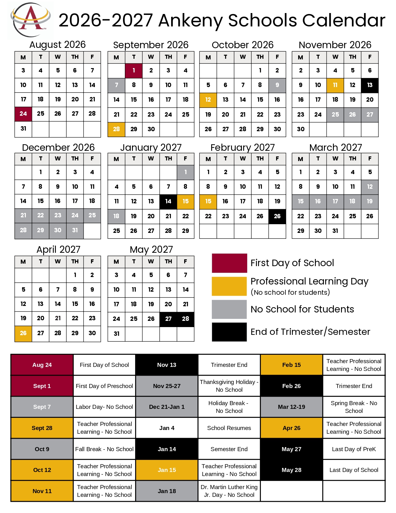 Ankeny Schools Calendar 2026