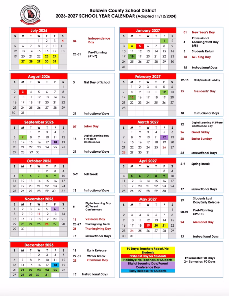 Baldwin County Public Schools Proposed Calendar 2026