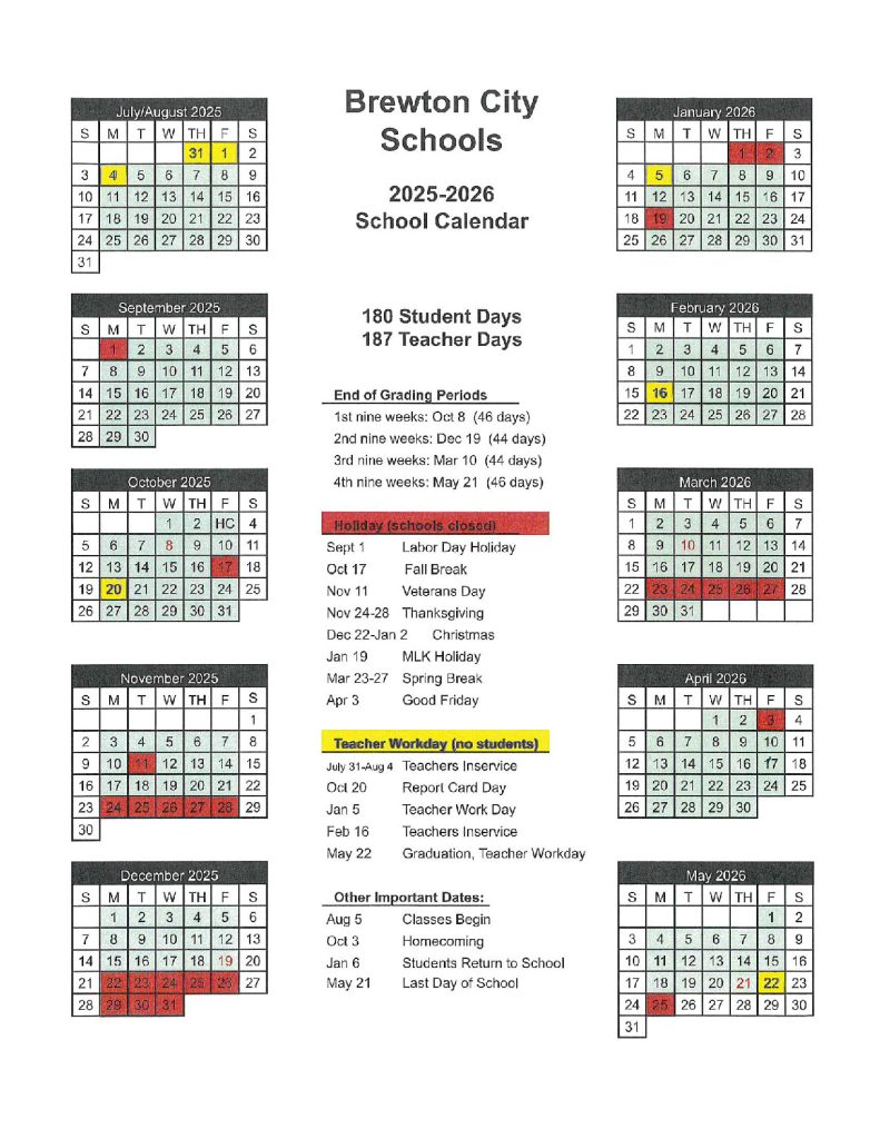 Brewton City Schools Calendar 2025
