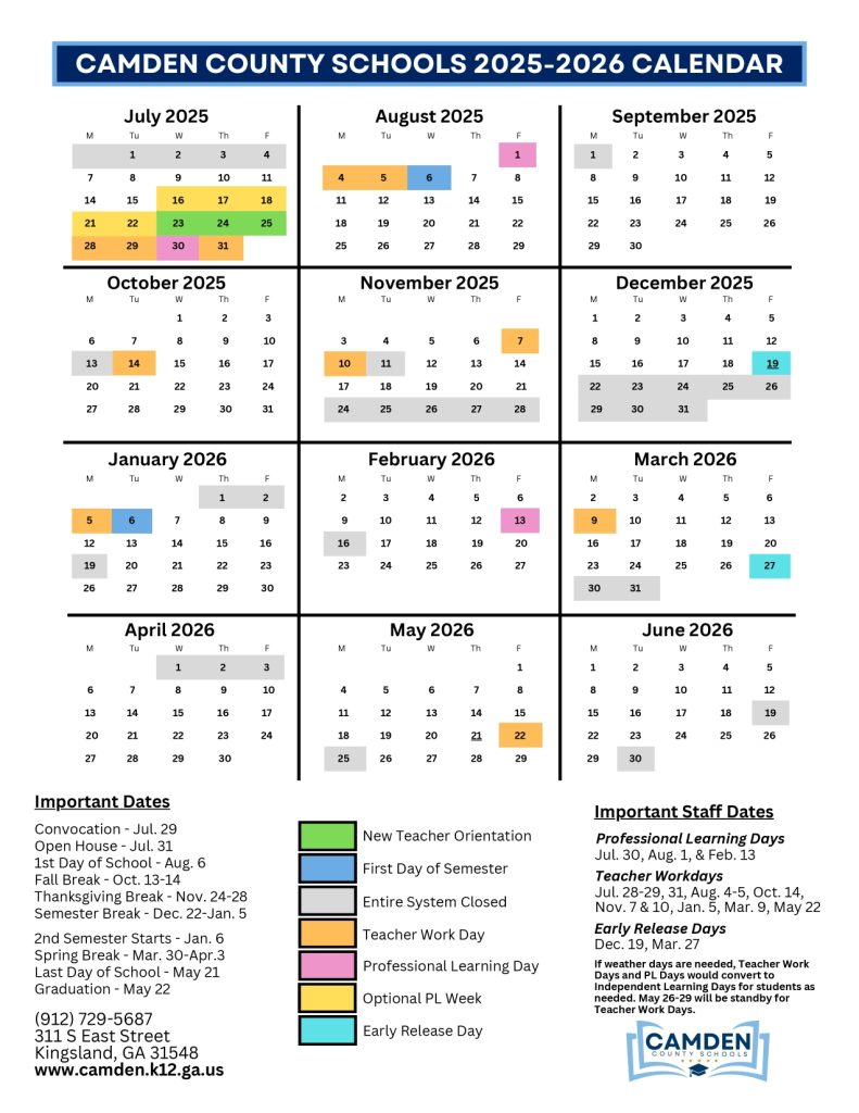 Camden County Schools Calendar 2025