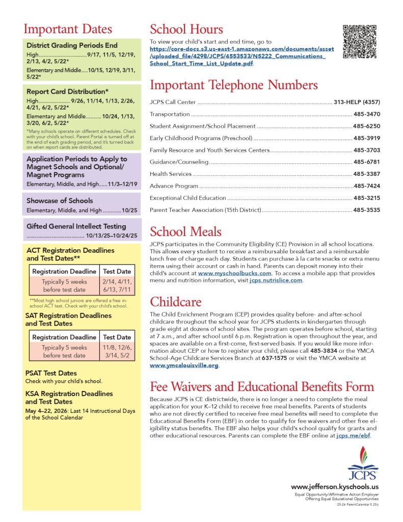 Jefferson County Schools Important Dates