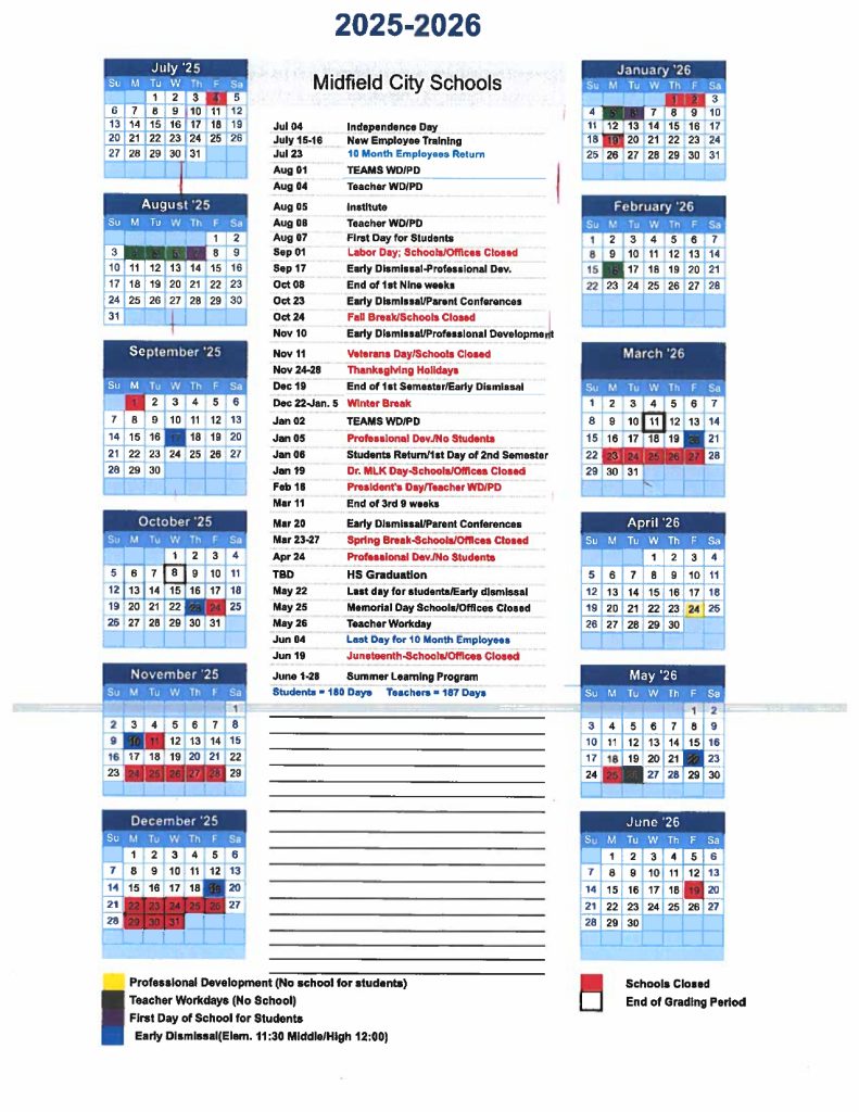 Midfield City Schools Calendar 2025