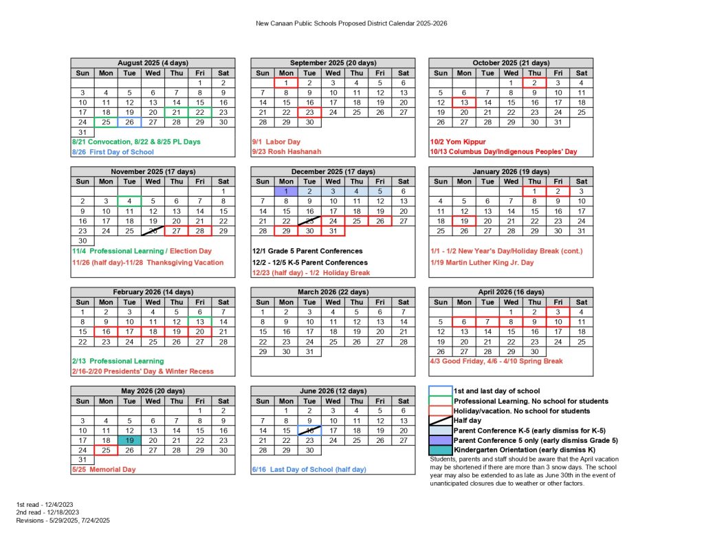 New Canaan Public Schools Calendar 2025