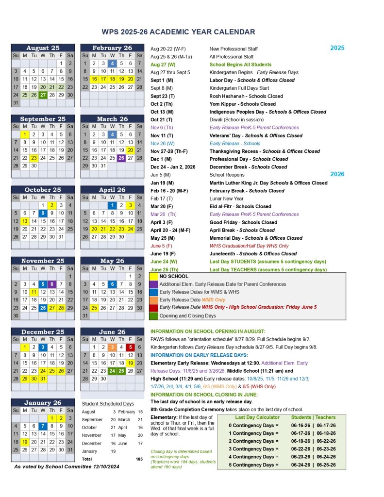 Wellesley Public Schools Calendar 2025