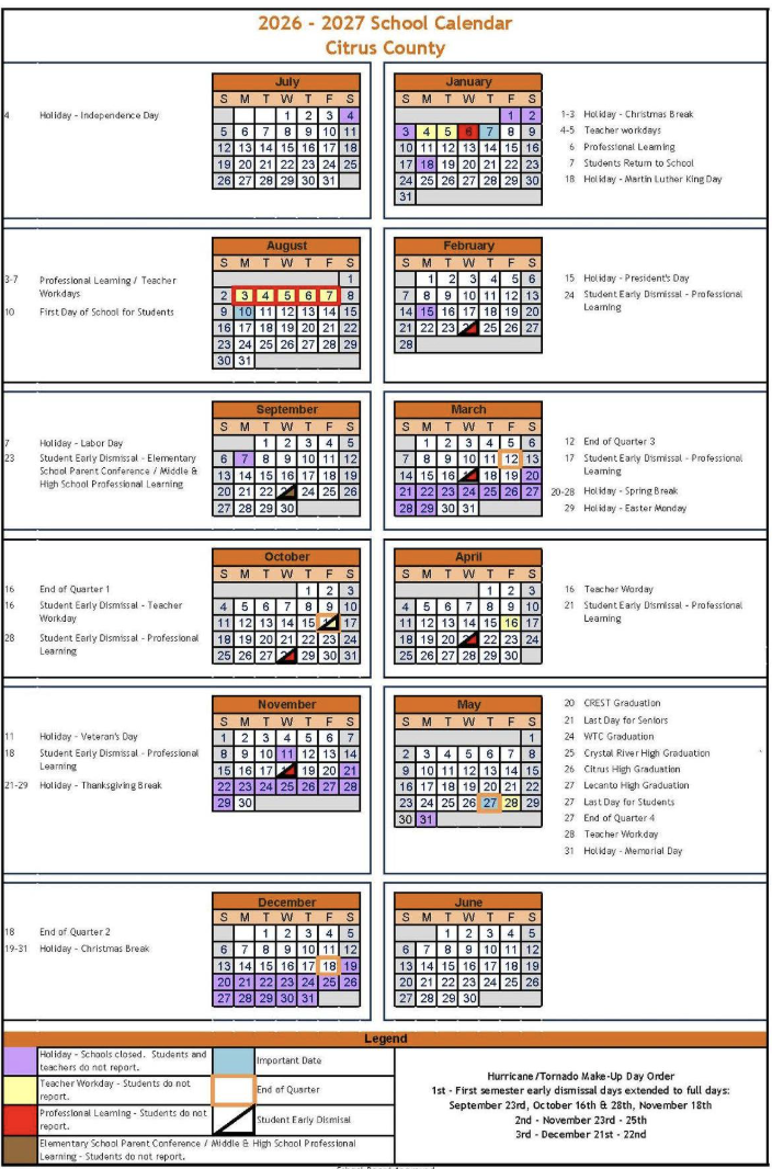 Citrus County Schools Calendar 2026
