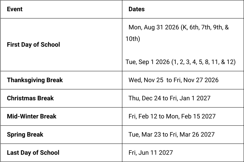 Central Bucks School District Holiday Dates