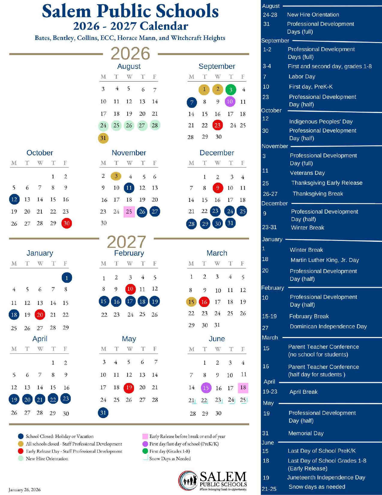 Salem City Schools Calendar 2026