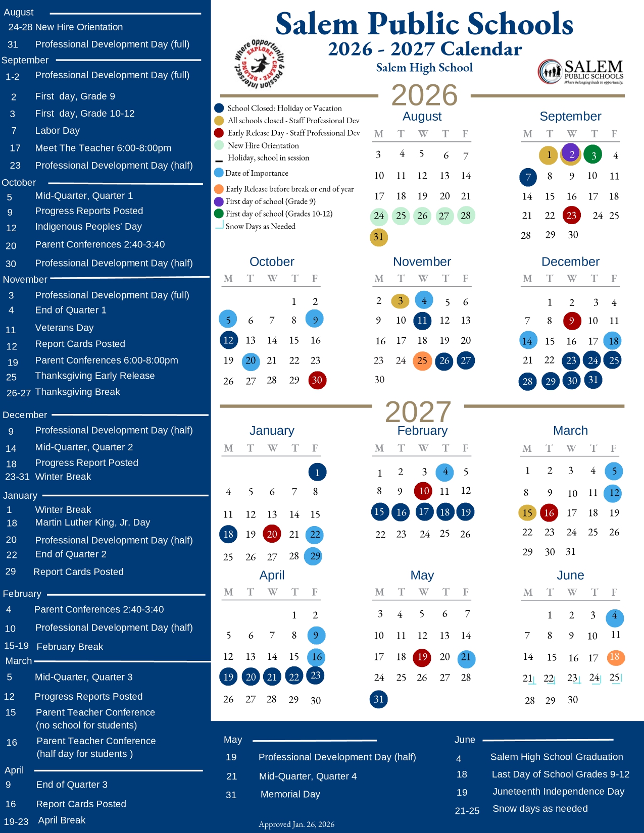 Salem City Schools Holidays Calendar