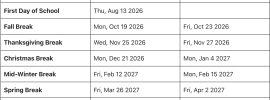 Springboro Schools Major Holiday