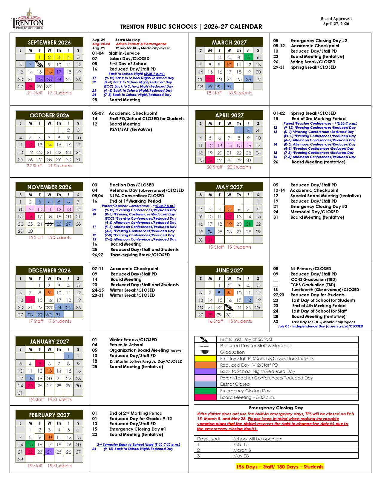 Trenton Public Schools Calendar 2026