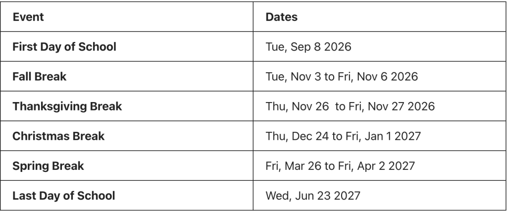 Trenton Public Schools Major Holiday